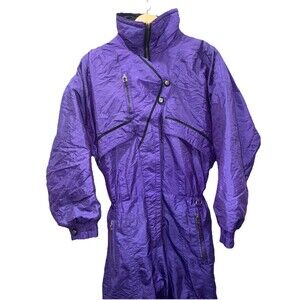 VTG 80s Inside Edge Ski Suit Size S One Piece Snowsuit Bib Retro Purple EUC